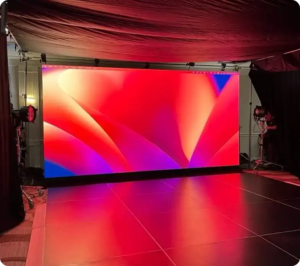 LED video wall setup at a corporate business conference in NYC with professional AV equipment